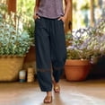 thumbnail image 6 of VBVC Women's Drawstring Cotton-Linen Harem Pants,Crochet Lace Hem Cropped Trousers For Women,Ladies Comfy Boho Beach Joggers with Pockets,Navy,S-2XL, 6 of 10