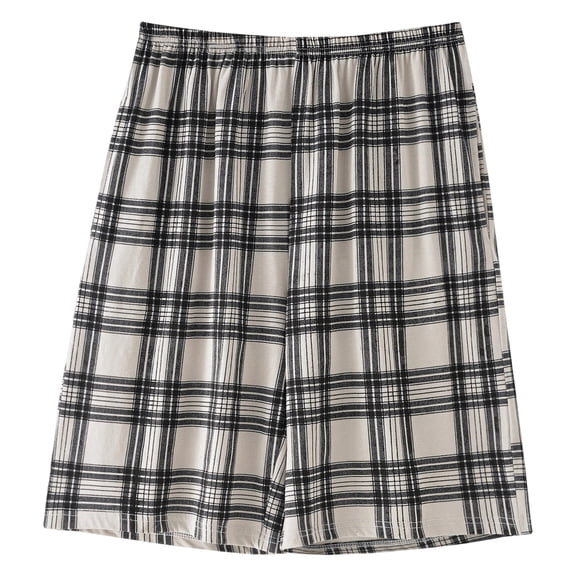 Aimik Mens Plaid Lounge Shorts Elastic Waistband Classic Pattern Mens Sleep Shorts Summer Breathable Cotton Home Shorts for Nightwear
