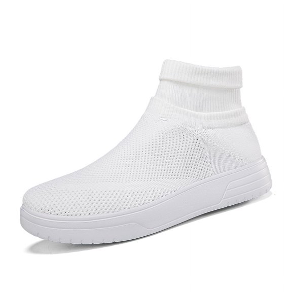 Men's Slip‑On High‑Top Sock Style Casual Sneakers, Stretch Knit Mesh Upper Round‑Toe Thick Platform Outsole Comfort Footwear For Daily Walking And Casual Outing