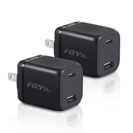 FGY 2 Pack USB-C iPhone Charger 30W Wall Charger 2 Ports Foldable Fast Charger Type C Power Adapter for iPhone 14/13/12/11 Pro, Pro Max, XS Max, XS, XR, X, Mini (Black)