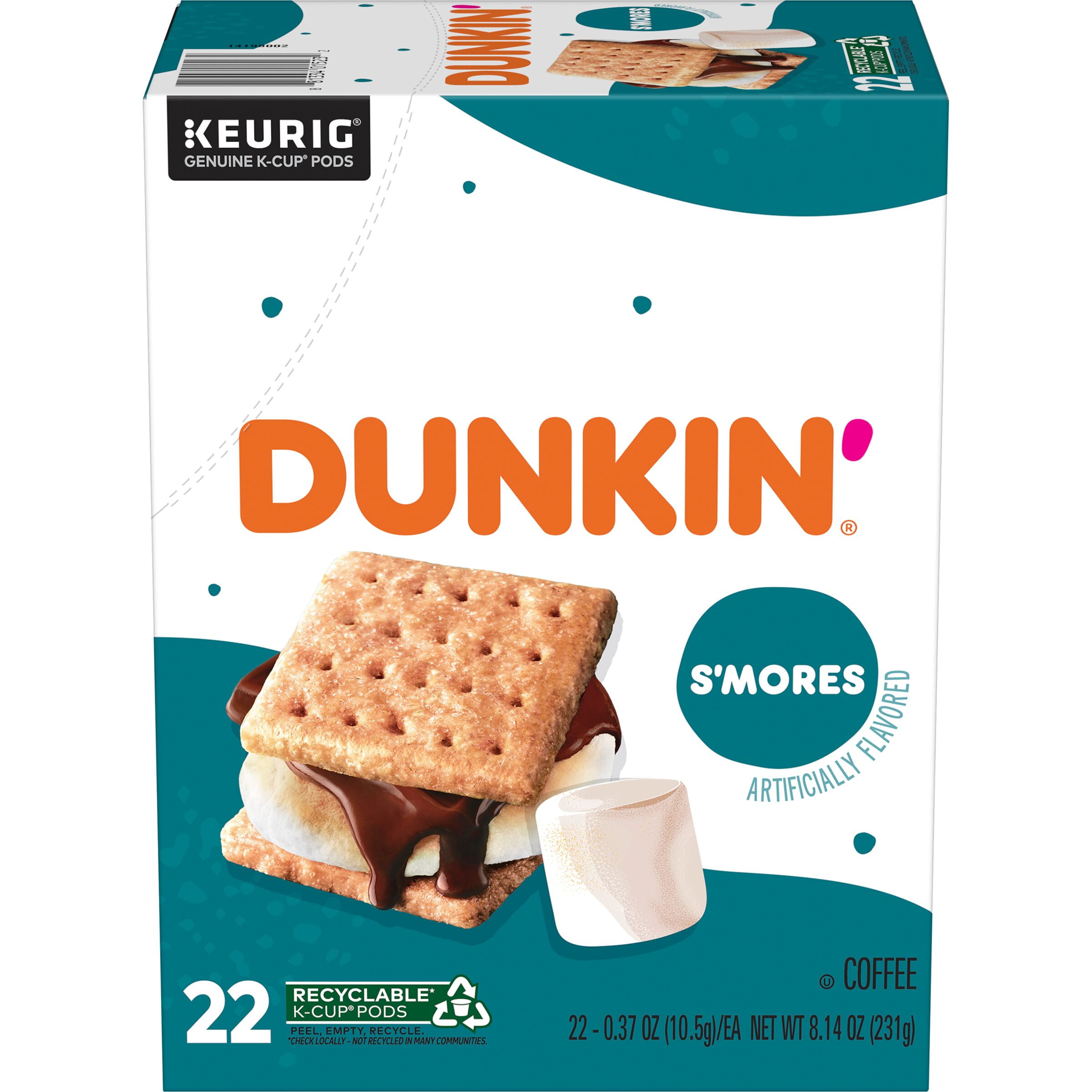 (4 Pack) Dunkin’ S’mores Artificially Flavored Coffee, Medium Roast, Keurig K-Cup Pods, 22 Count Box