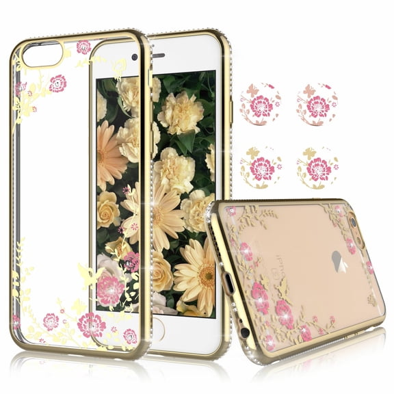 iPhone 6S Plus Case, iPhone 6 Plus Clear Case, iPhone 6 Plus Cover, Njjex Ultra Thin TPU Soft Case With Bling Diamond Cover For Apple iPhone 6 Plus / iPhone 6s Plus 5.5" -Champagne Gold