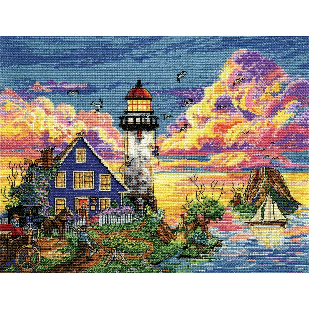 Design Works Counted Cross Stitch Kit 11"X14"Lighthouse Sunset (14