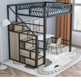 thumbnail image 3 of Cama elevada multifuncional, pequeño apartamento, loft, simple, moderno, dúplex, segundo piso, armario superior de hierro forjado, 3 of 4