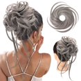 thumbnail image 1 of HOOJIH Pieza de pelo de moño desordenado, extensiones de moño de pelo súper largas y despeinadas, envoltura de pelo ondulado, postizos de cola de caballo, coleteros para el cabello con banda elástica, 1 of 5