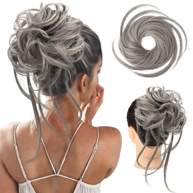 HOOJIH Pieza de pelo de moño desordenado, extensiones de moño de pelo súper largas y despeinadas, envoltura de pelo ondulado, postizos de cola de caballo, coleteros para el cabello con banda elástica