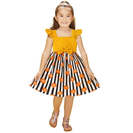 

Toddler Girls Dresses Fly Sleeve Floral Print Princess Dress Dance Party Dresses Clothes Baby Girl Clothes