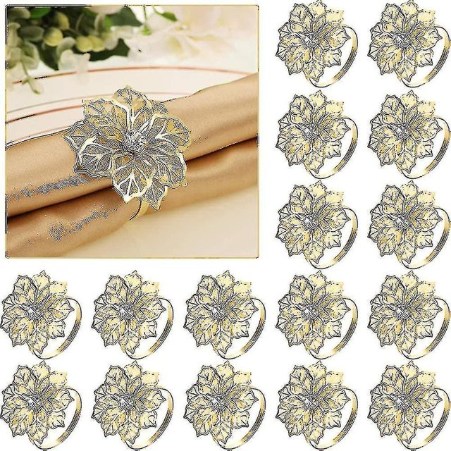 Servilleteros, paquete de 24 anillos para servilletas, aleación hueca, anillo de flores, servilletero Hy