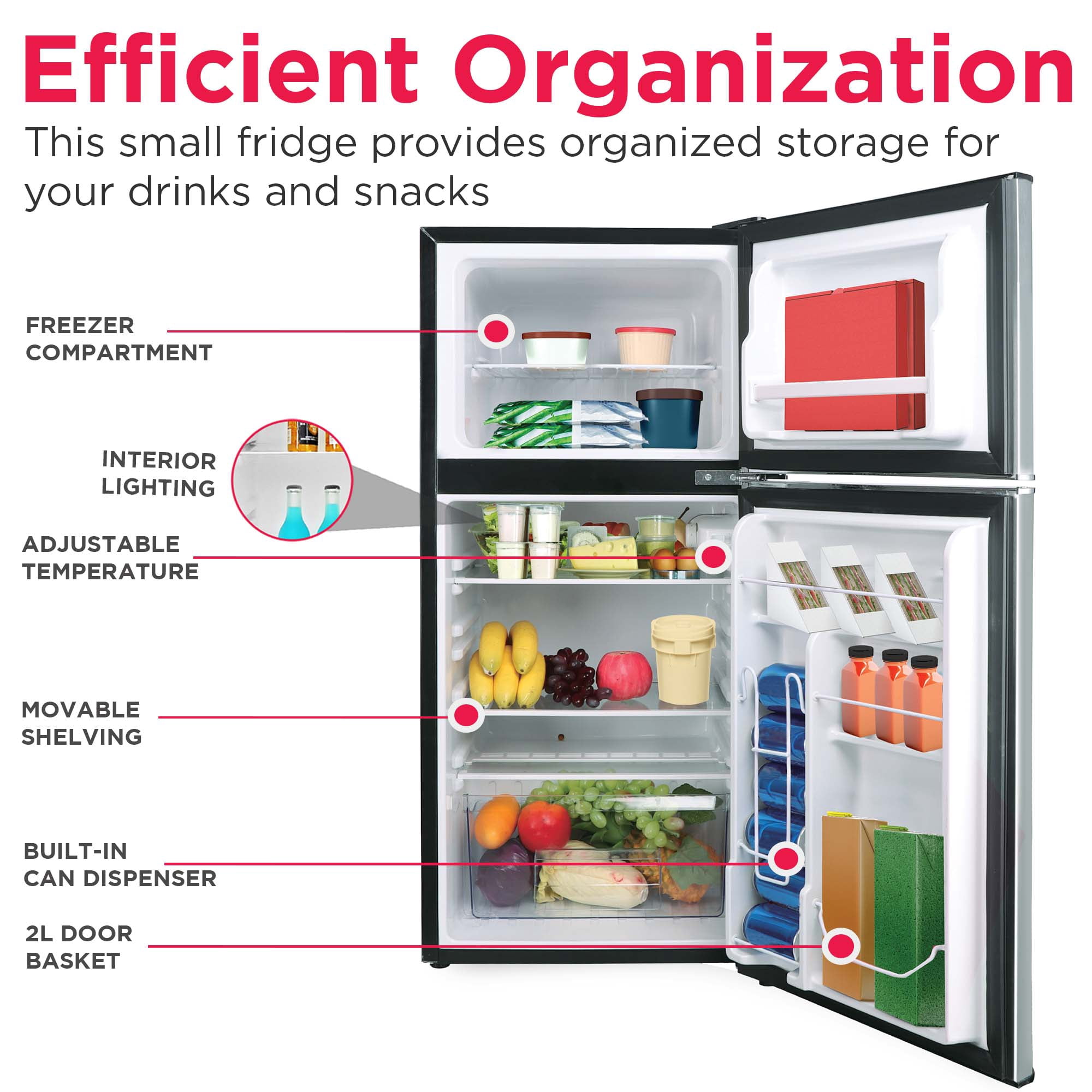 Frigidaire 4.5 Cu. ft. Compact Refrigerator with Freezer, 2-Door Mini Fridge for Apartment, Dorm, Office, Stainless Steel