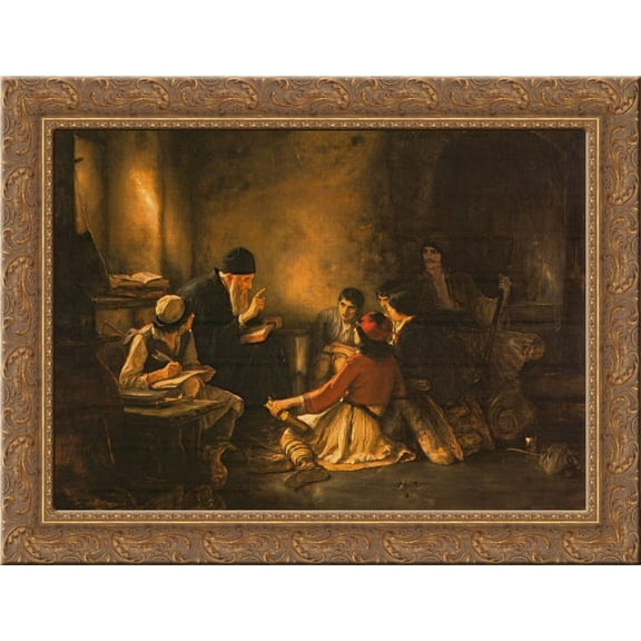 The Secret School 24x18 Gold Ornate Wood Framed Canvas Art by Nikolaos Gyzis