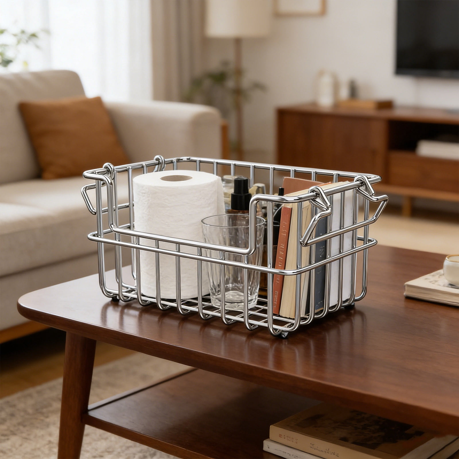 Cadancy Stainless Steel Storage Basket Stackable Wire Organizer Bin Rustproof Metal Container for Kitchen Cabinet Pantry Bathroom Countertop Dish Bowl Utensil Holder Home Organization