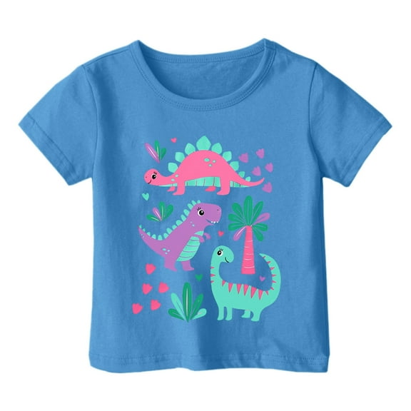 WOYY Toddler Girls Cartoon Dinosaur T-Shirt Short Sleeve Round Neck T Shirt Casual Tee