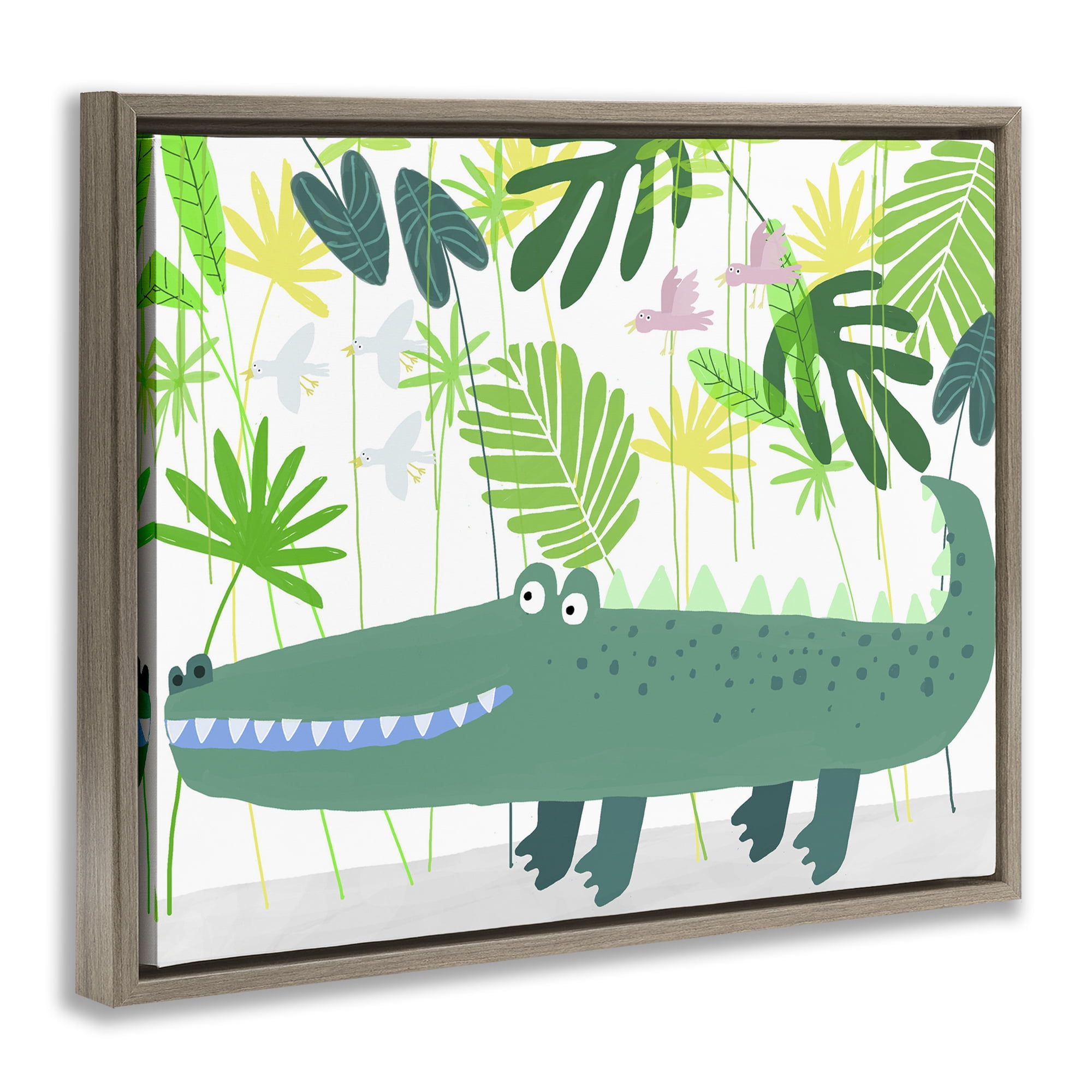 Stupell Industries Crocodile Jungle & Leaves Brown Framed Floater Canvas Wall Art, design by Carla Daly