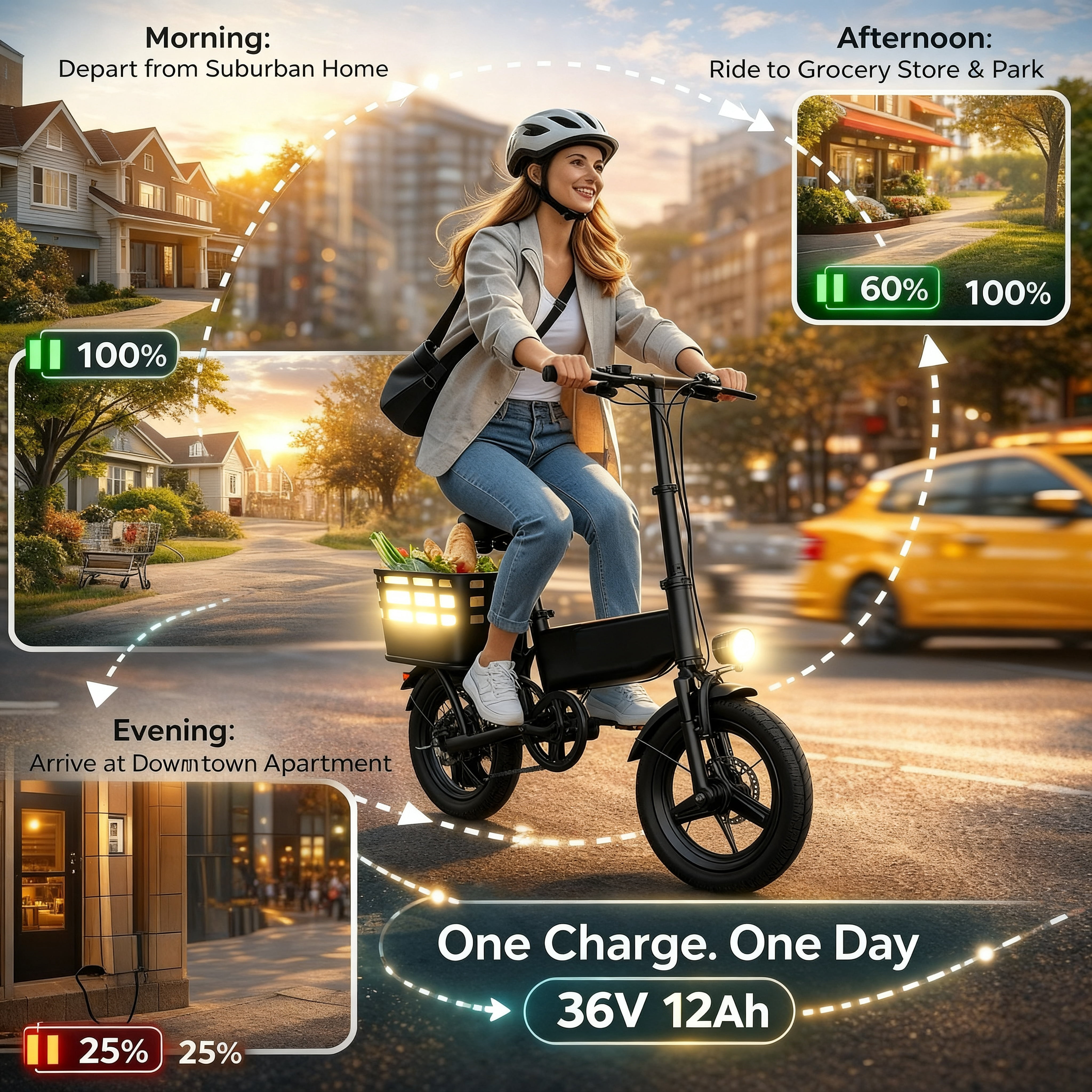 14" Electric Bike for Adults and Teens 14+,500W Motor Folding Ebike,20MPH,18-32Miles Range,Integrated 36V12Ah Battery,E-Mountain Bike,Dual Disc Brakes, Commuting/City,UL 2849