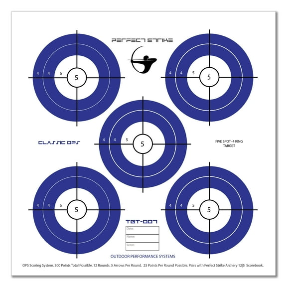 Perfect Strike ARCHERY SYSTEM Targets. CLASSIC OPS No. 007. Five Spot. 12" x 12". (24 Targets.)