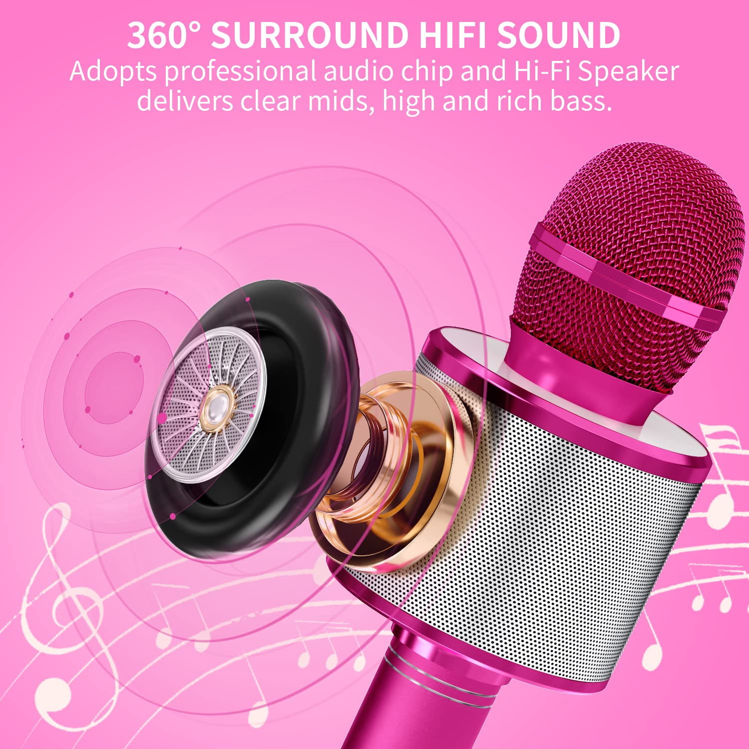 DAKIMOE Wireless Bluetooth Karaoke Microphone, Portable Handheld Singing Microphone for Kids Adults with Stereo Speaker and Voice Changer for All Smartphones, Gifts for Girls Kids Adults, Purple