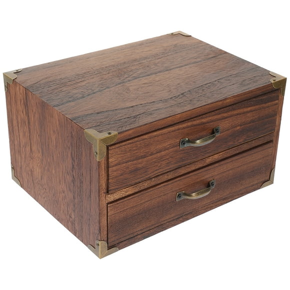 Drawer Style Storage Box Drawer Desktop Storage Case Vintage Wooden Box for Home (Two Drawers)