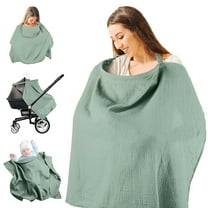 GoXteam Muslin Nursing Cover for Breastfeeding, Breathable 100% Cotton Privacy Nursing Covers with Rigid Hoop for Mother Nursing Apron, Light Green