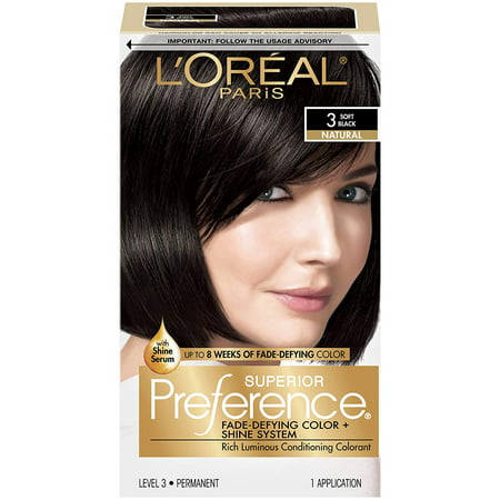L'Oréal Paris Superior Preference Fade-Defying + Shine Permanent Hair Color, 3 Soft Black (1 Kit) Hair Dye, SUPERIOR PREFERENCE PERMANENT HAIR DYE Kit: For.., By LOreal