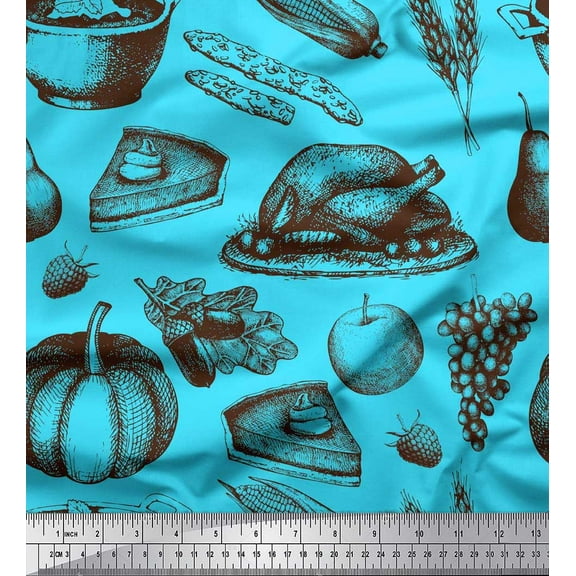 Soimoi Cotton Duck Fabric Fruits,Non Veg & Cake Slice Food Print Fabric by the Yard 42 Inch Wide