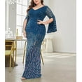 thumbnail image 4 of Womens Mermaid Plus Size V Neck Sequin Evening Dress Long Sleeves Mother of The Bride Gowns Royal Blue, 4 of 7