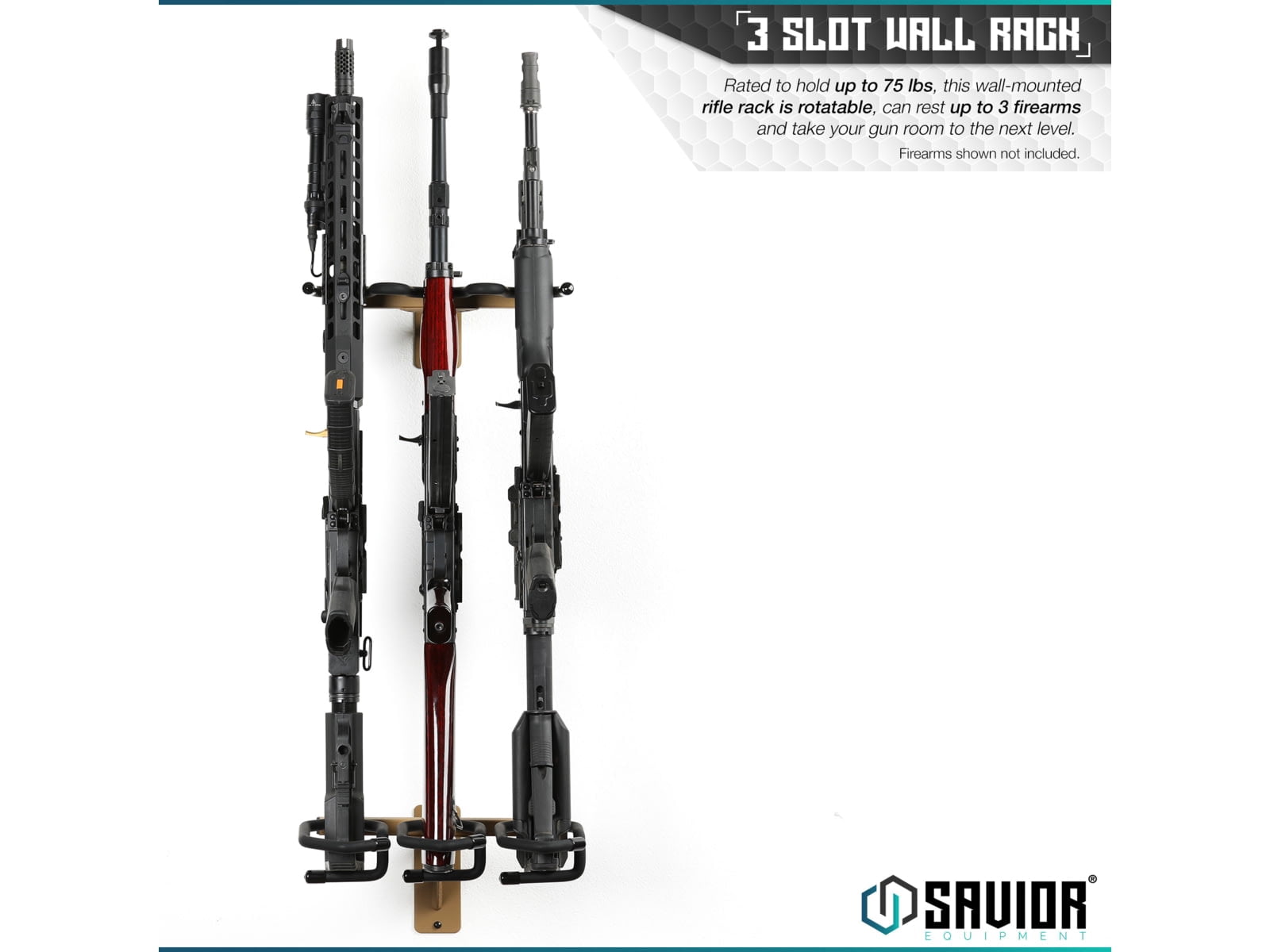 Savior Equipment 3-Slot Angle Adjustable Rafle Wall Rack, RAL 8000 Tan, 12in W x 3.5in H x 8.5in D