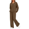 thumbnail image 5 of SELONE Running Outfits for Women Two Piece Long Sleeve Shirt High Waist Wide Leg Long Pants Work Vacation Sportswear Set, 5 of 8