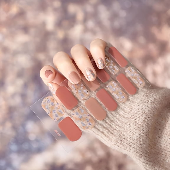 RAGUPEL Gel Nail Stickers Full Nail Wraps Semi Cured Gel Nail Strips Glitter