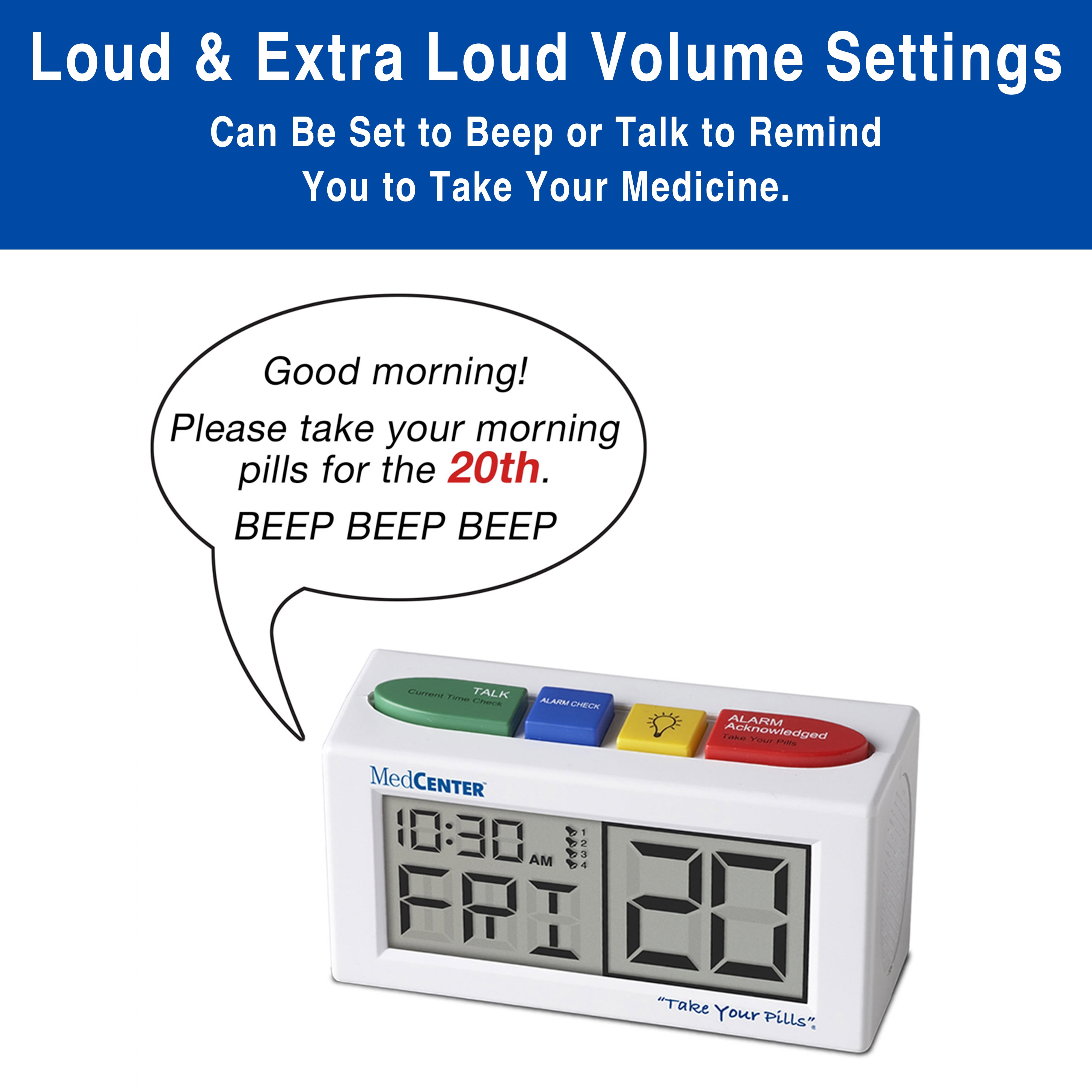 Medcenter 31-Day Pill Organizer with 4 Compartments and Alarm Clock – for Medications and Vitamins