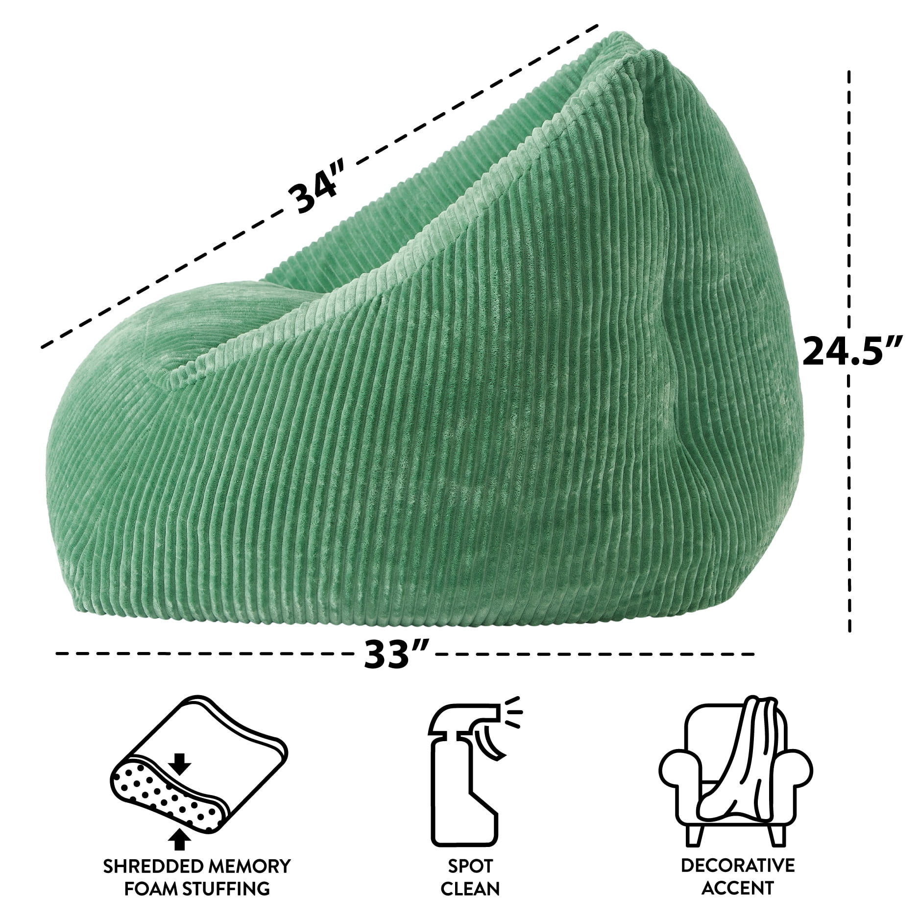 Mainstays by Becky G. & Alejandra Ribbed Plush Compressed Foam Chair, Green