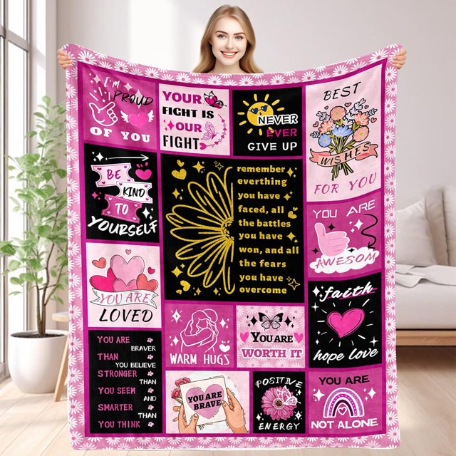 LHSHID Get Well Gifts for Women Huge Healing Blanket with Inspirational Words Sunflower Gifts for Women Sympathy Inspirational Blanket Soft Comfort Throw Blankets 60"x80"