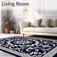thumbnail image 2 of ODIKA 4'x6' Machine Washable Non-Slip Area Rug, Vintage Damask Print Pile with Classic Baroque Details High Traffic Rug, Blue, 529552, 2 of 7