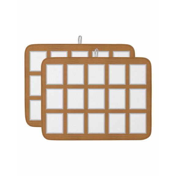 Shoji Screen Dish Drying Mat 18x24 inch Japanese Style Light Oak Wood Texture Super Absorbent Microfiber Dish Drying Pad for Kitchen Countertops Sink Dish Drainer Racks Coffee Bar Mats 2 Pack