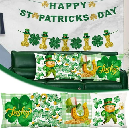 

Qiopertar Liquidación sin flete Decoraciones de almohada brillantes para el Día de San Patricio 18x18 Juego de 4 para irlandeses Ofertas por debajo de $5 esta semana