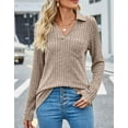 thumbnail image 2 of V Neck Sweaters For Women Lightweight Ribbed Fall Sweater Long Sleeve Pullover Popo Neck Shirts With Pocket, 2 of 6