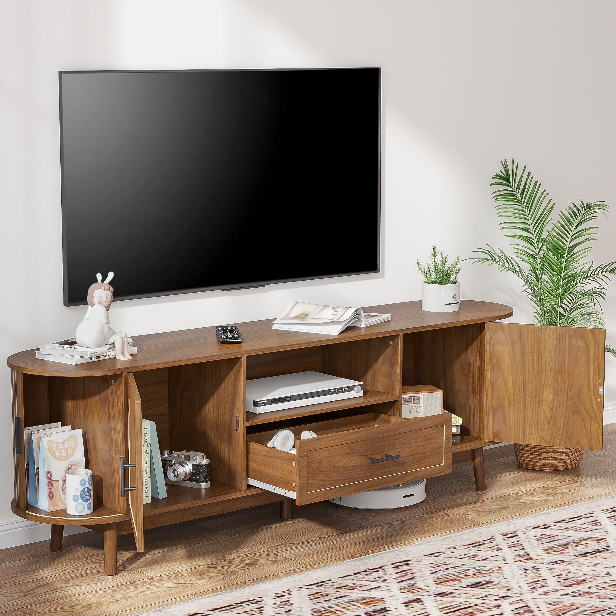 TV Stand for TVs up to 80", 70" Entertainment Center with Sliding Doors, Media Console Table for Living Room