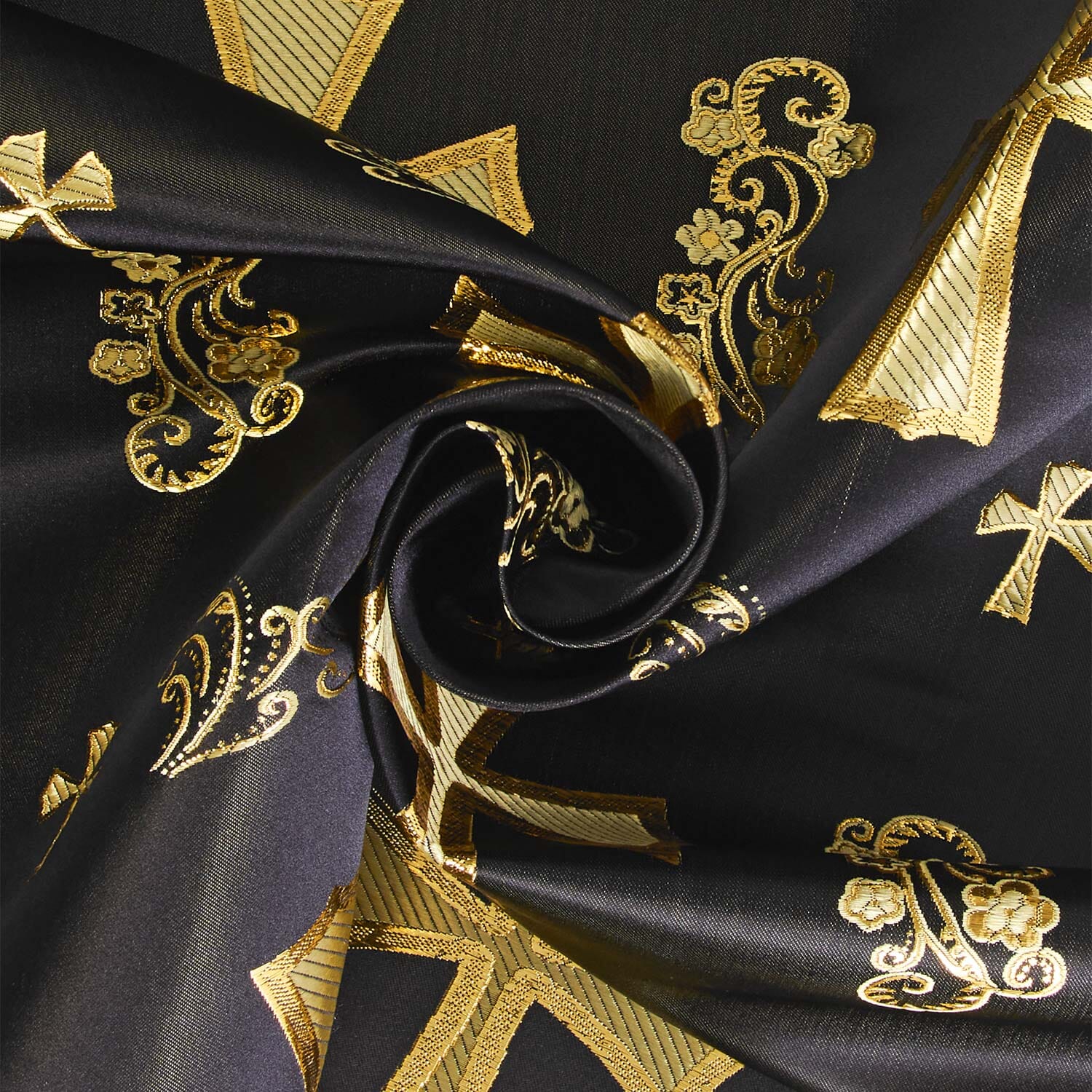 Metallic Clerical Church Cross Brocade Fabric 58/60" Wide Sold By The Yard Many Colors (Black / Gold) (5 Yard)