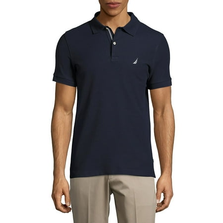 nautica men's slim fit short sleeve solid polo shirt, navy, large