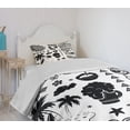 thumbnail image 4 of Ambesonne Tiki Bar Quilted Bedspread Set 2 Pcs, Tribals, Twin Size, Black White, 4 of 6
