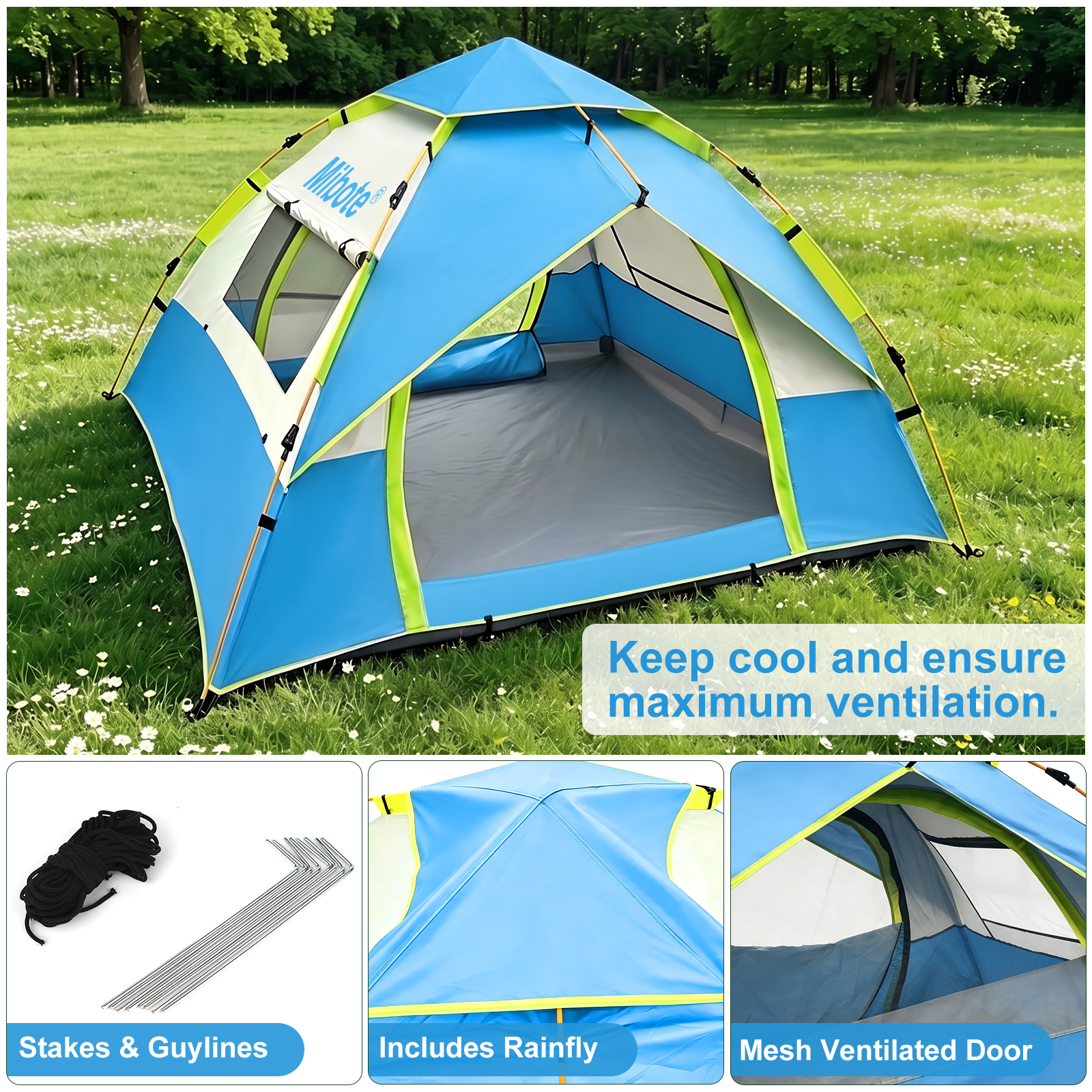 Mibote Pop-Up Camping Tent for 2-4 People photo 5