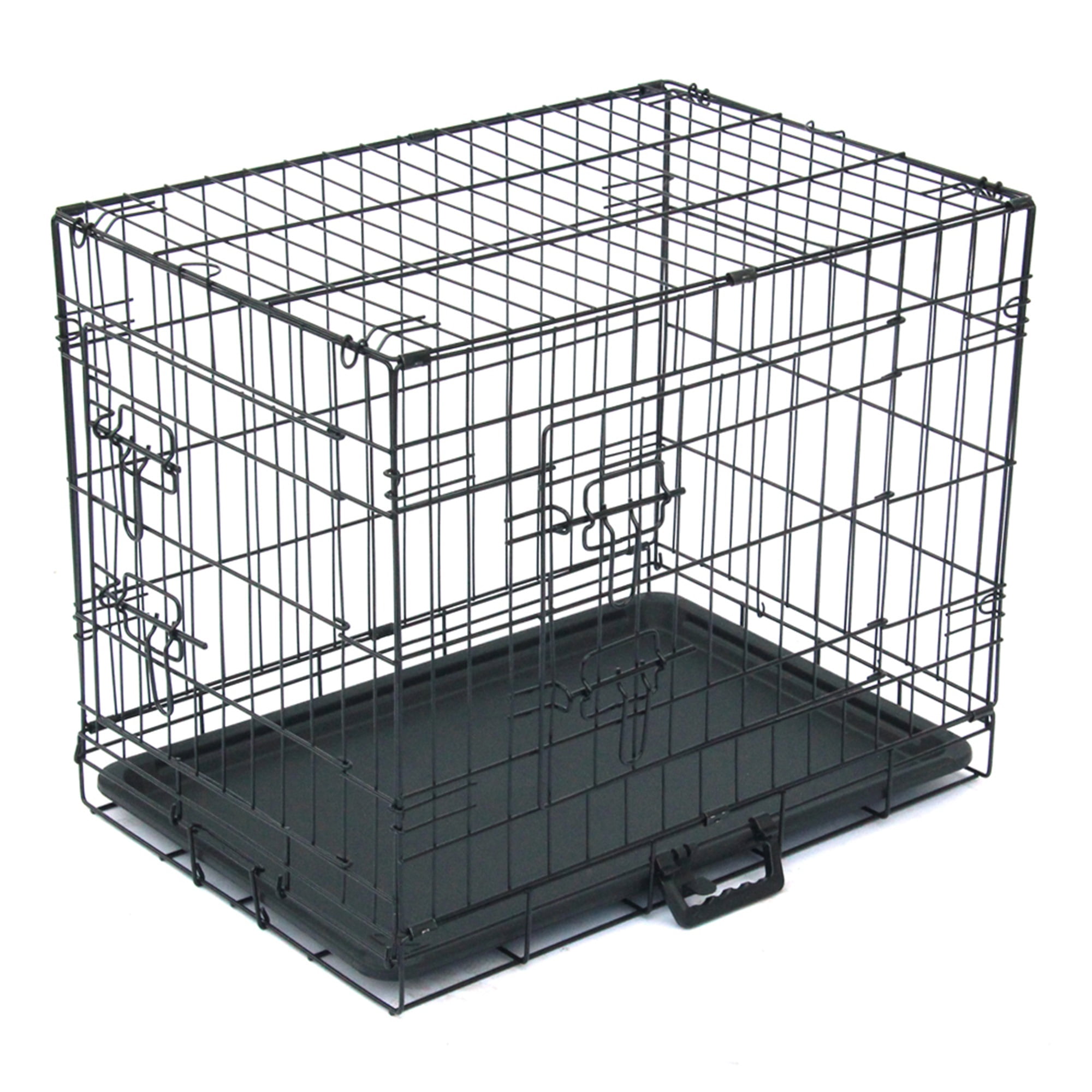 Pefilos 24" Wire Dog Crate with Tray, Pet Kennel Cat Folding Steel Animal Playpen, Black Pefilos 24" Wire Dog Crate with Tray, Pet Kennel Cat Folding Steel Animal Playpen, Black