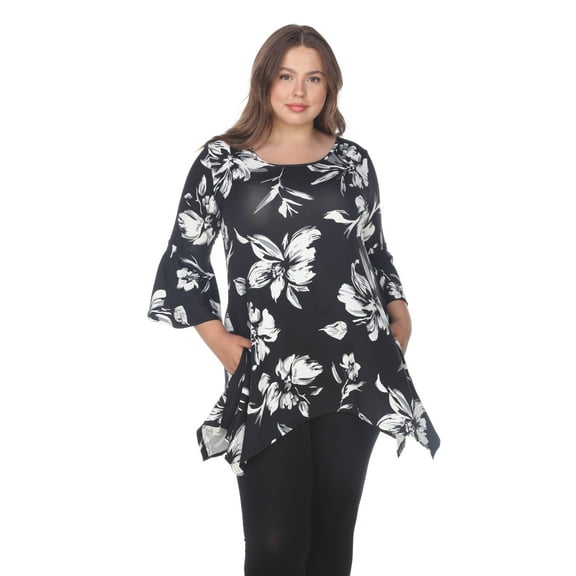 White Mark Women's Plus Size Floral Blanche Tunic Top