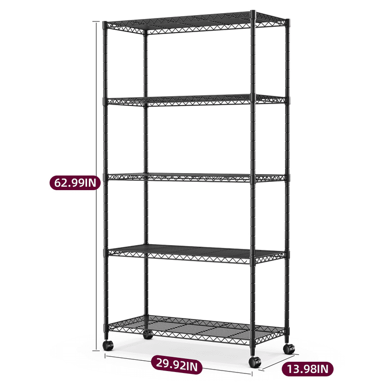 Simple Deluxe 5-Tier Heavy Duty Storage Shelving Unit, 1250 Lbs Loading Capacity, 29.92" W x 13.98" D x 61.02" H, Black