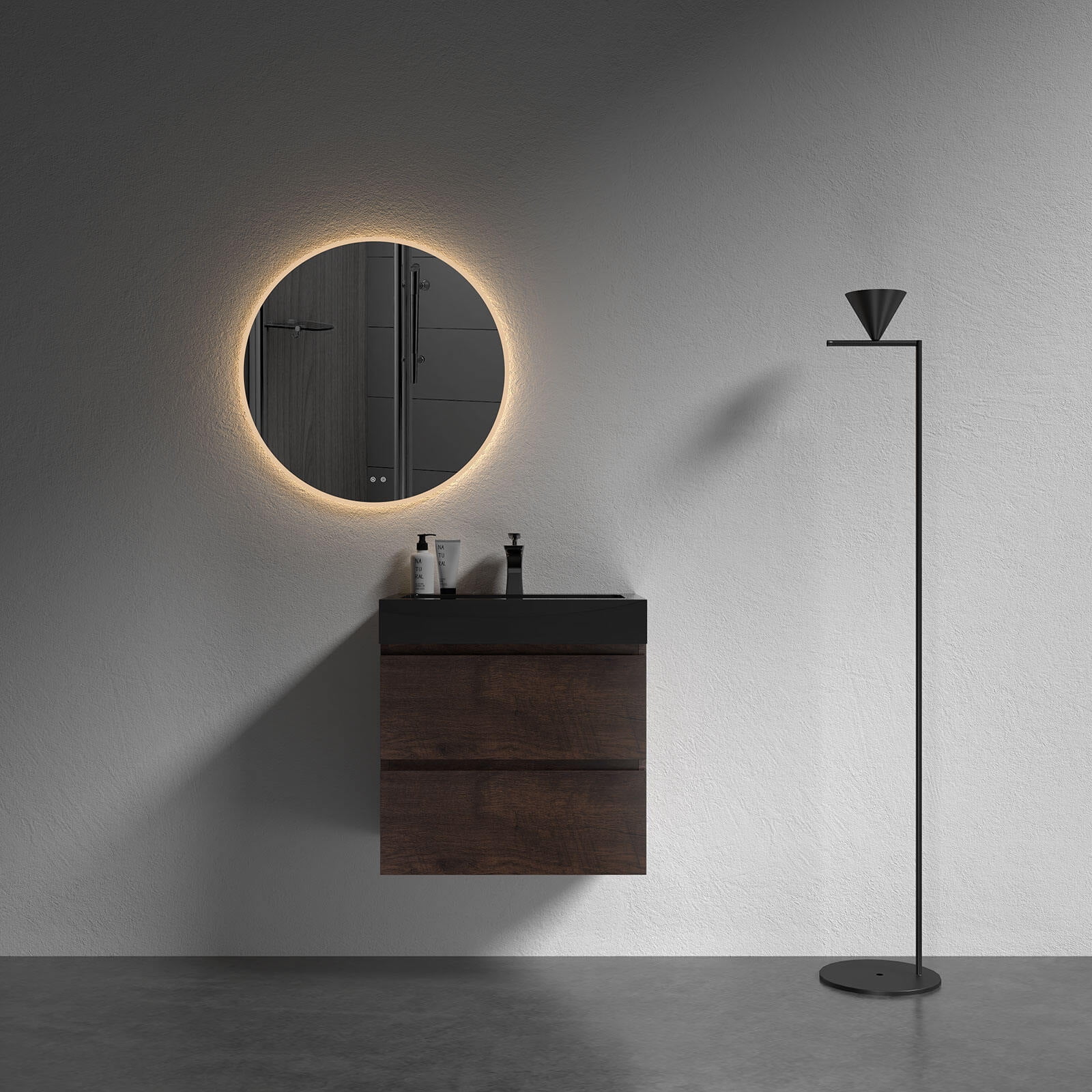 Vanity With Sink, BB02-24-109, Integrated engineered quartz basin WITHOUT drain and faucet, matt black color, Matt Black Bathroom Vanity,Quartz Single Sink Vanity, Bath & Faucets Bathroom Vanities