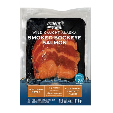 Trident Seafoods Traditional Hot Smoked Wild Alaska Sockeye Salmon, 15g Protein, 2 Servings, 4 oz