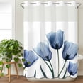 thumbnail image 3 of Blue Tulip Flower No Hook Shower Curtain Waterproof,Bathroom Curtains with Snap in Liners and See Through Top Window,Vintage Spring Plant Floral Botanical Hotel Bathtub Curtains Shower 60"Wx72"L, 3 of 8