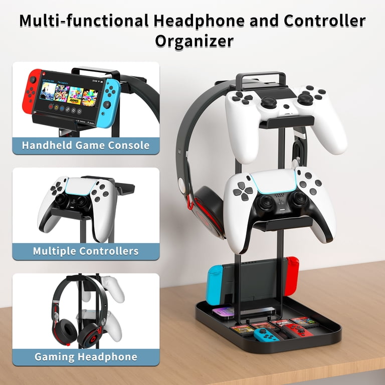 2-Pack Headphone & Controller Stand For PS5 & Xbox Series X - Screwless Black Rack