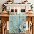 thumbnail image 4 of Teal Beach Coastal Cotton Linen Table Runner for Dining Kitchen, Summer Nautical Coral Shell Botanical Vintage Wedding Outdoor Party Tablerunners, Dresser Scarf Coffee Tablecloth Runners 13x90 Inches, 4 of 9