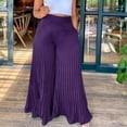 thumbnail image 2 of Holiday Deals UTSJKR Women's Solid Color Palazzo Pants High Waist Loose Wide Leg Pleated Long Trousers with Pockets Purple 6, 2 of 5