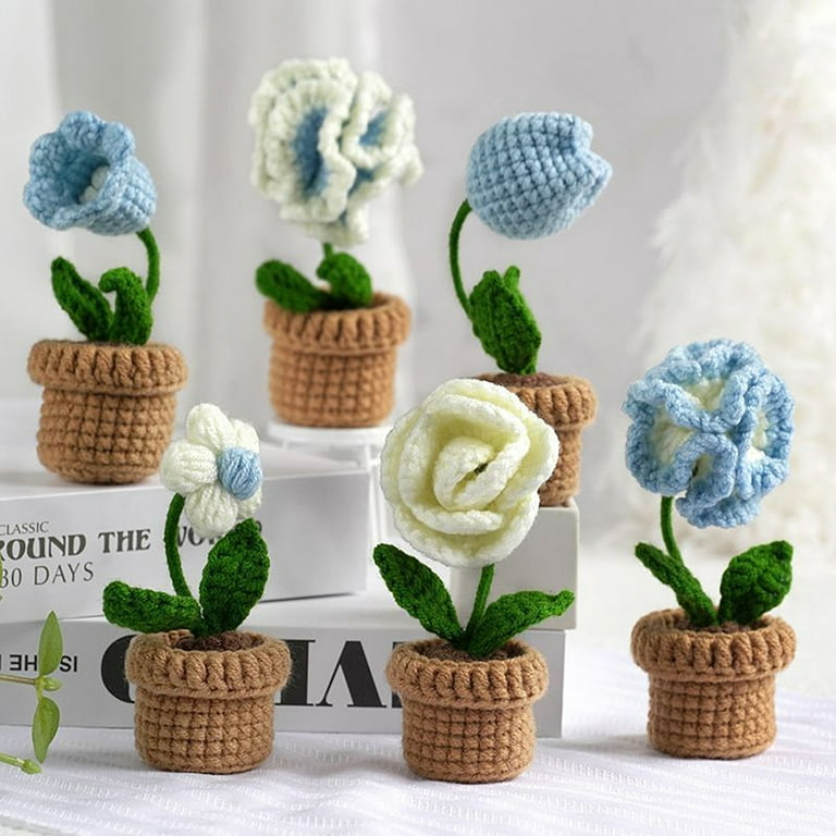 Cuteeeshop White Flowers and Potted Plants Beginners Crochet Kit with Easy  Peasy Yarn